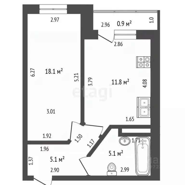 1-к кв. Башкортостан, Стерлитамак ул. Худайбердина, 56А (41.0 м) - Фото 2