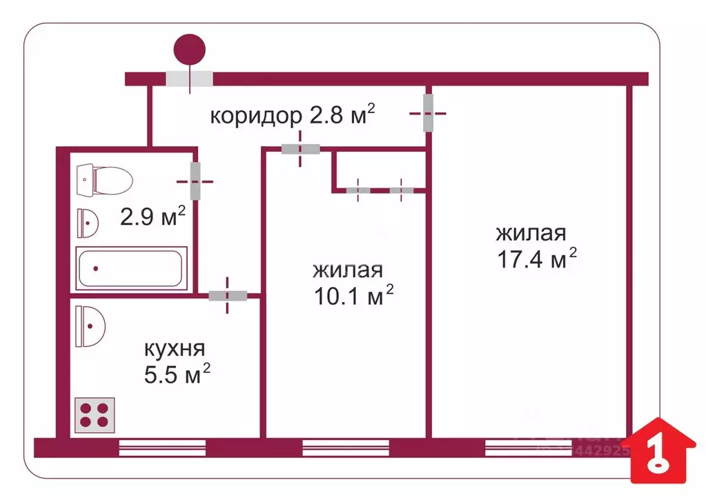 2-к кв. Омская область, Омск Городок Нефтяников мкр, ул. Энтузиастов, ... - Фото 2