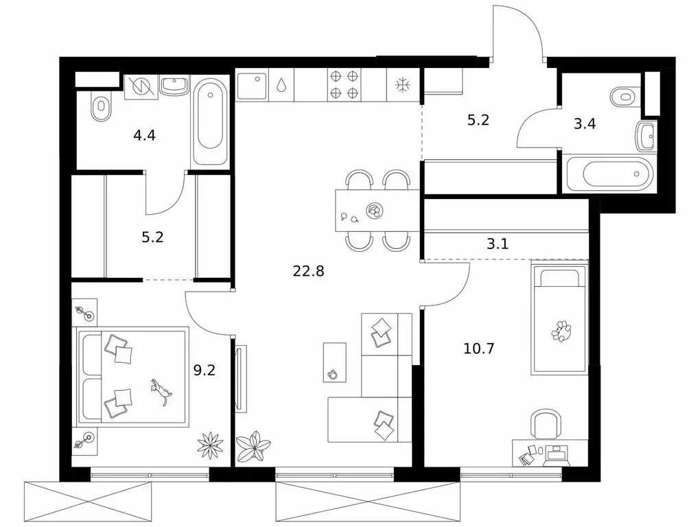 2-комнатная квартира: Москва, жилой комплекс Кавказский Бульвар 51, ... - Фото 1