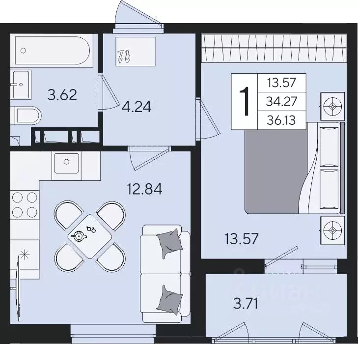 1-к кв. Краснодарский край, Краснодар  (36.13 м) - Фото 2