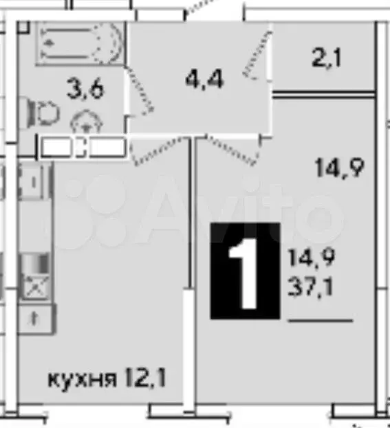 1-к. квартира, 37,1 м, 12/16 эт. - Фото 0