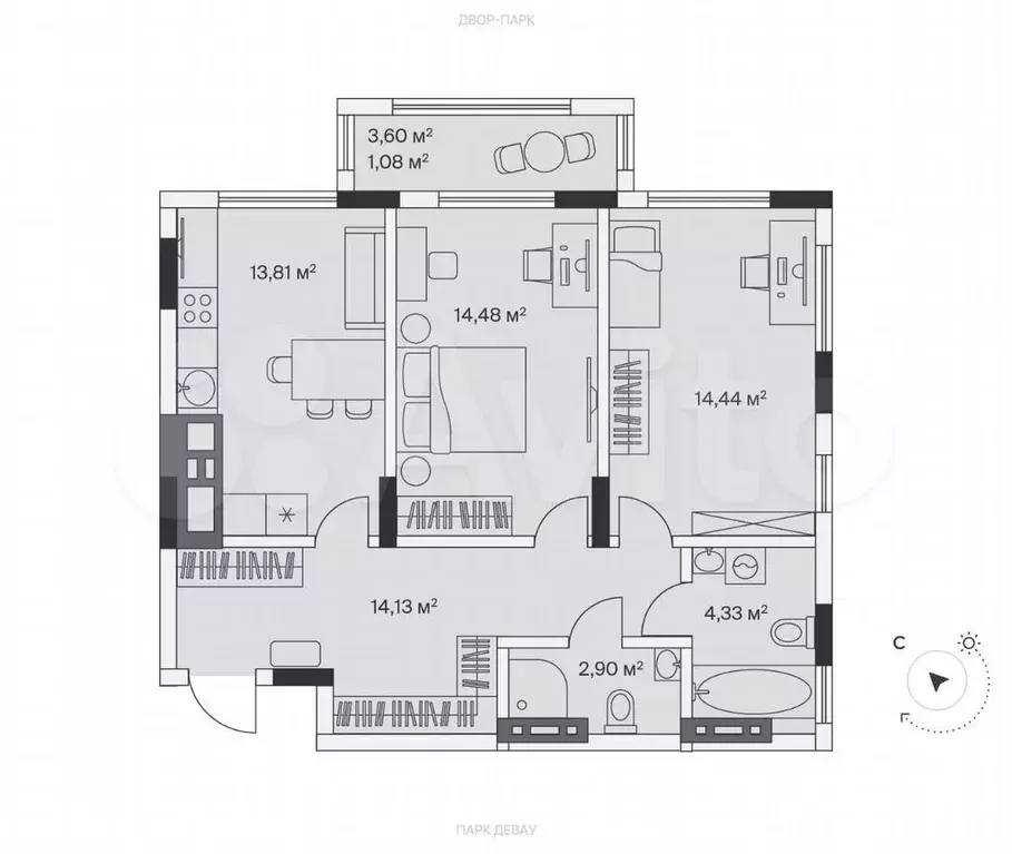 2-к. квартира, 65,2 м, 6/7 эт. - Фото 1