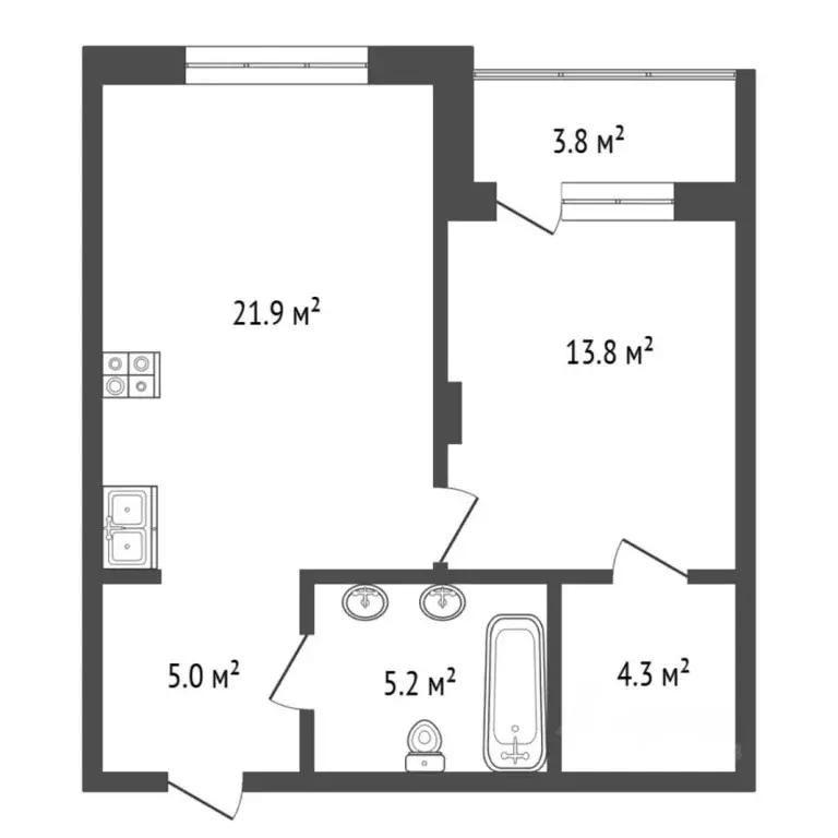 1-к кв. Тюменская область, Тюмень ул. Игоря Комиссарова, 7 (54.0 м) - Фото 2