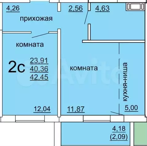1-к. квартира, 42,4 м, 2/10 эт. - Фото 0