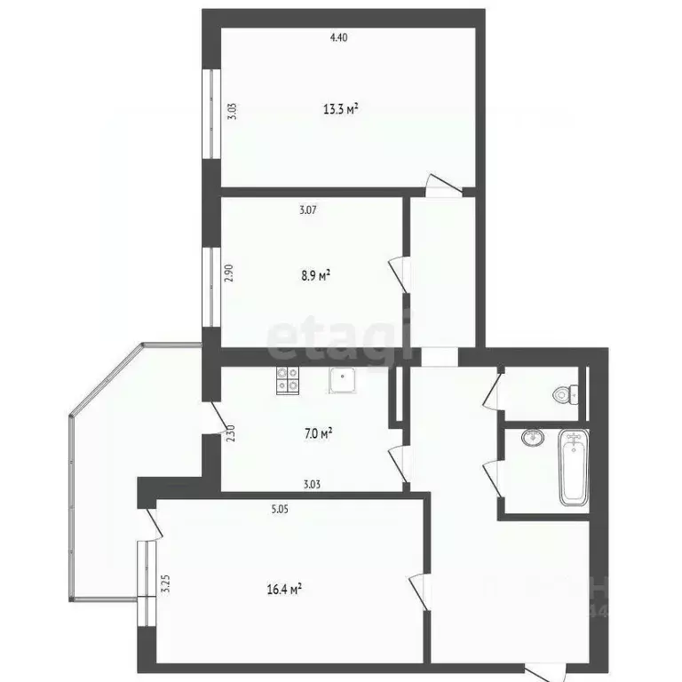 3-к кв. Тюменская область, Тюмень ул. Николая Чаплина, 125 (60.6 м) - Фото 1