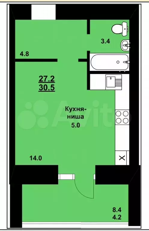 Квартира-студия, 31 м, 5/10 эт. - Фото 0