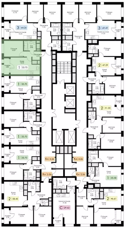 1-к кв. Тульская область, Тула Один жилой комплекс (33.7 м) - Фото 2