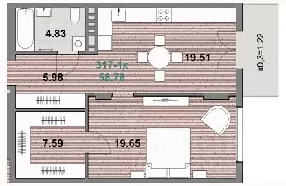 1-к кв. Калининградская область, Зеленоградск ул. Гагарина (58.29 м) - Фото 1