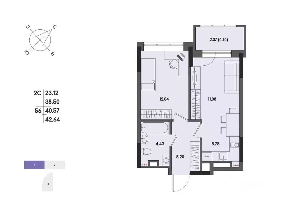 2-к кв. Удмуртия, Ижевск ул. Джамбула, 83 (40.57 м) - Фото 1