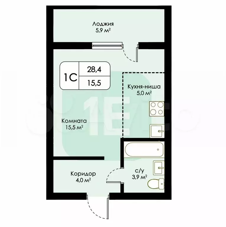 Квартира-студия, 28,4 м, 12/16 эт. - Фото 0