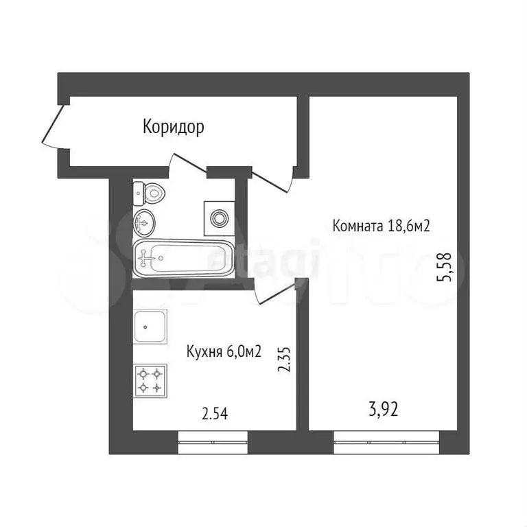 1-к. квартира, 29,7 м, 1/5 эт. - Фото 0