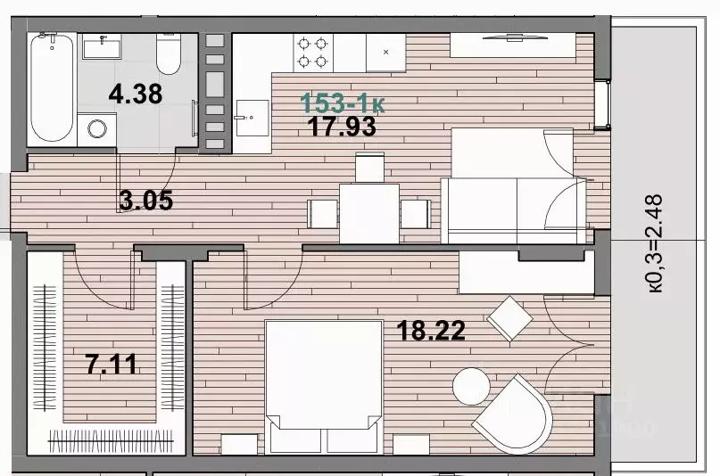 1-к кв. Калининградская область, Зеленоградск ул. Гагарина (53.84 м) - Фото 1