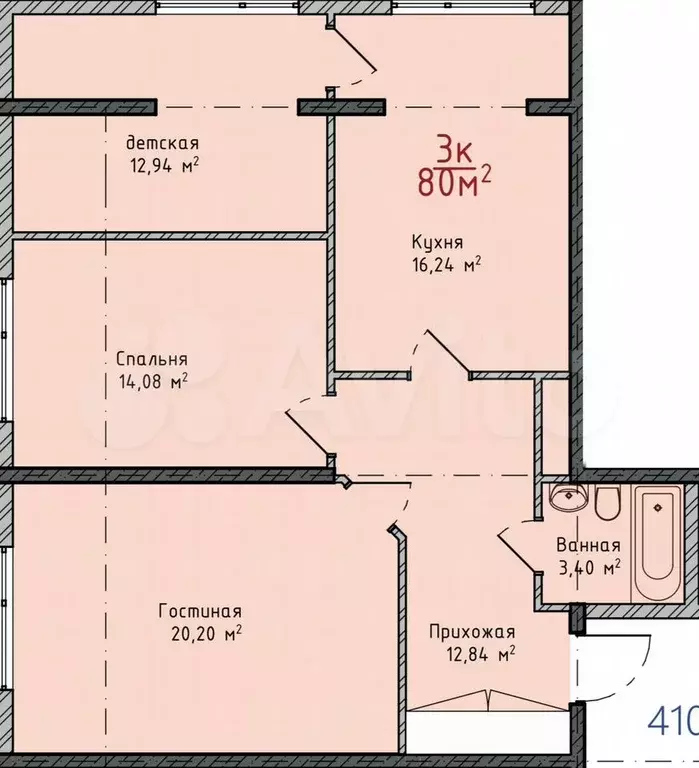 3-к. квартира, 80 м, 5/8 эт. - Фото 1