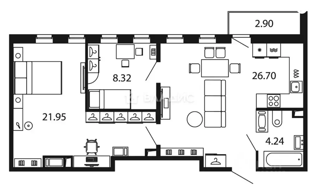 2-к кв. Санкт-Петербург просп. Авиаконструкторов, 61 (62.08 м) - Фото 2