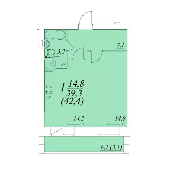 1-к кв. Вологодская область, Вологда Южный мкр,  (42.4 м) - Фото 1