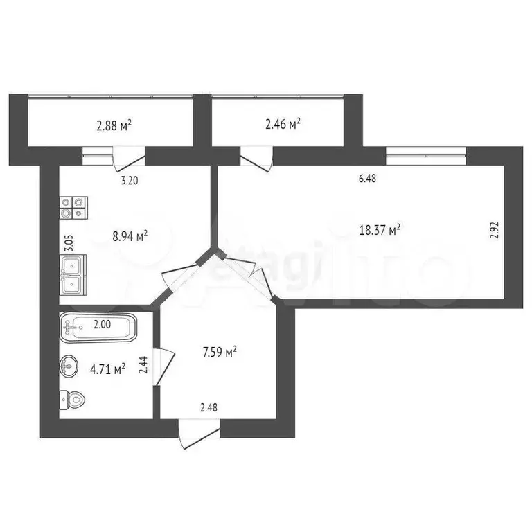 1-к. квартира, 41,5 м, 1/5 эт. - Фото 0