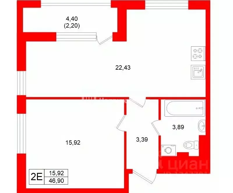 1-к кв. Санкт-Петербург просп. Энергетиков, 2к1 (46.9 м) - Фото 2