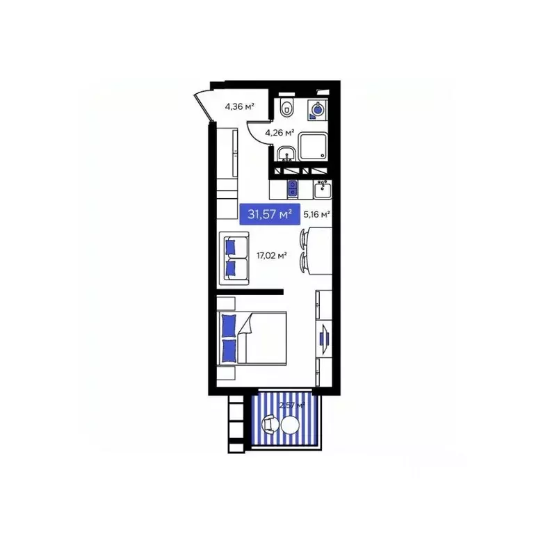 1-к кв. Приморский край, Владивосток Визионер жилой комплекс (31.57 м) - Фото 1