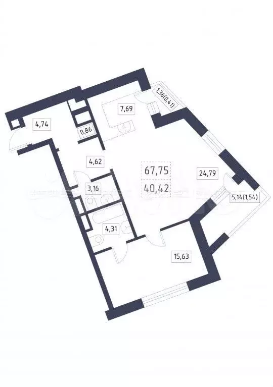 2-к. квартира, 67,8 м, 3/9 эт. - Фото 1