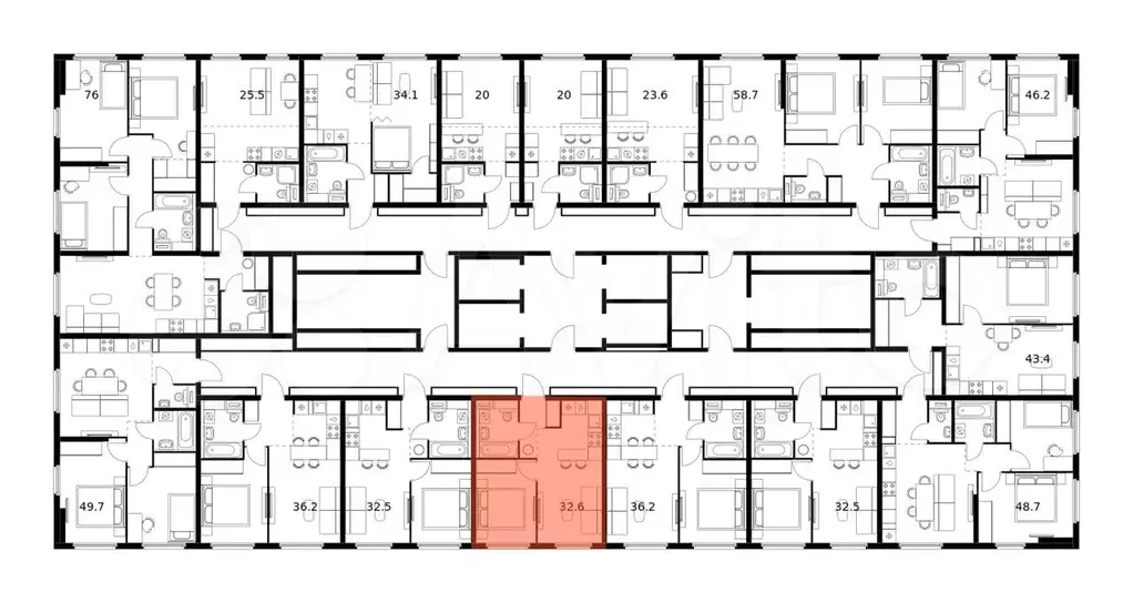 1-к. квартира, 32,6м, 22/25эт. - Фото 1