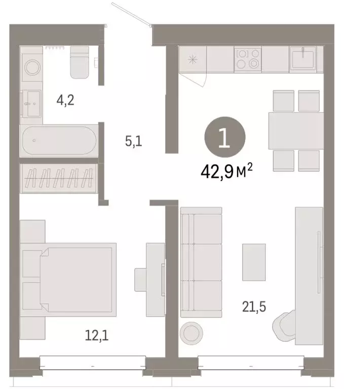 1-комнатная квартира: Тюмень, жилой комплекс На Минской (42.85 м) - Фото 2