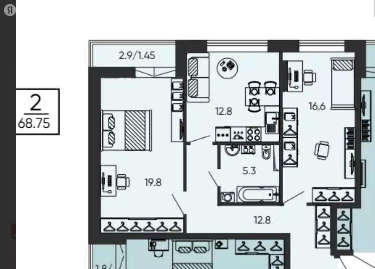 2-комнатная квартира: Пермь, улица Революции, 2А (65.26 м) - Фото 2