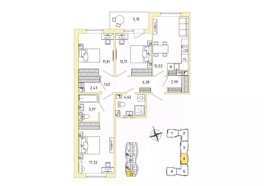 3-к кв. Ленинградская область, Гатчина Въезд мкр,  (81.33 м) - Фото 1