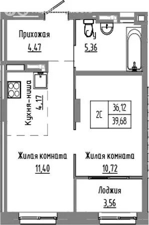 2-комнатная квартира: Краснообск, жилой комплекс Базилик (36.12 м) - Фото 1