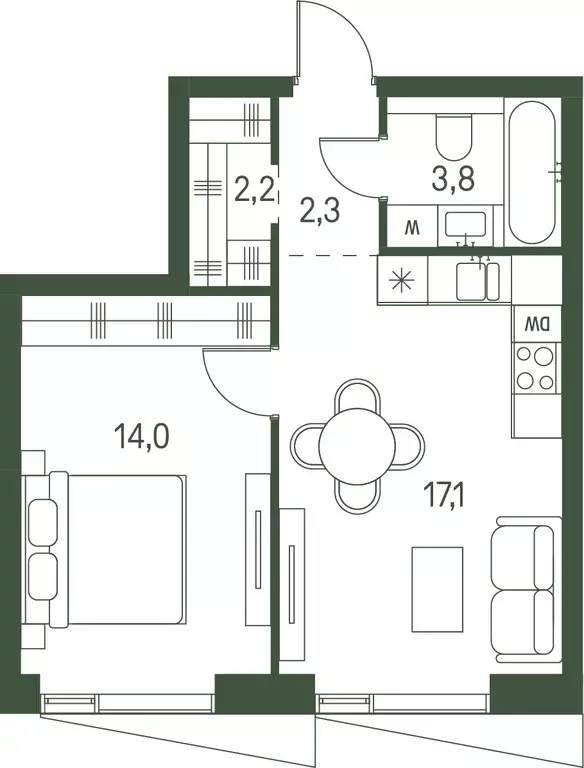 1-к квартира, 39.4 м - Фото 0