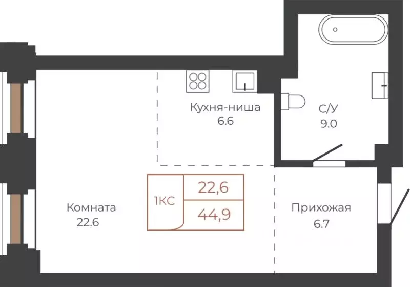 1-к кв. Алтайский край, Барнаул пл. Баварина, 8к2 (44.9 м) - Фото 0
