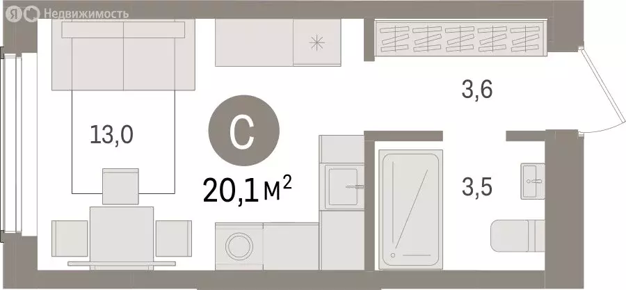 Квартира-студия: Новосибирск, улица Аэропорт (20.12 м) - Фото 1