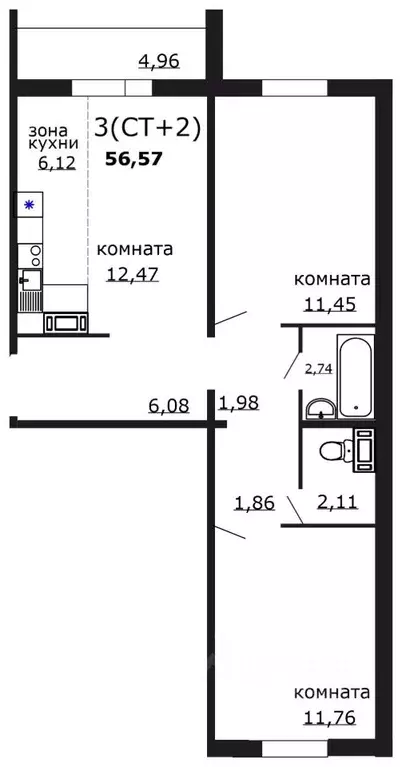 3-к кв. Челябинская область, Челябинск Краснопольская Площадка 1 ... - Фото 1