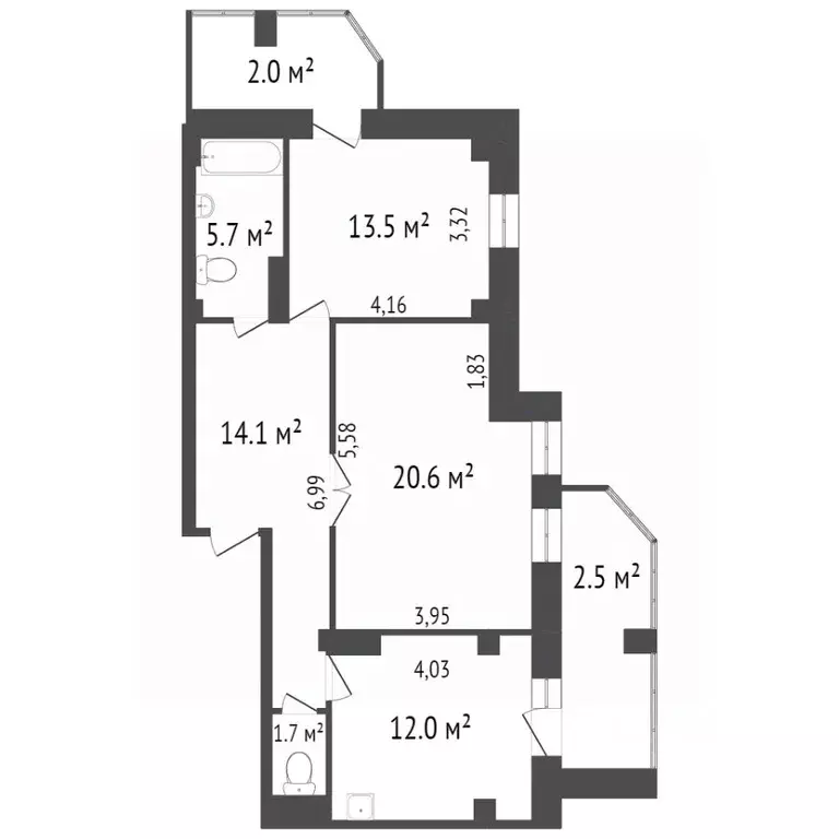2-к кв. Красноярский край, Красноярск Фруктовая ул., 6 (68.7 м) - Фото 2