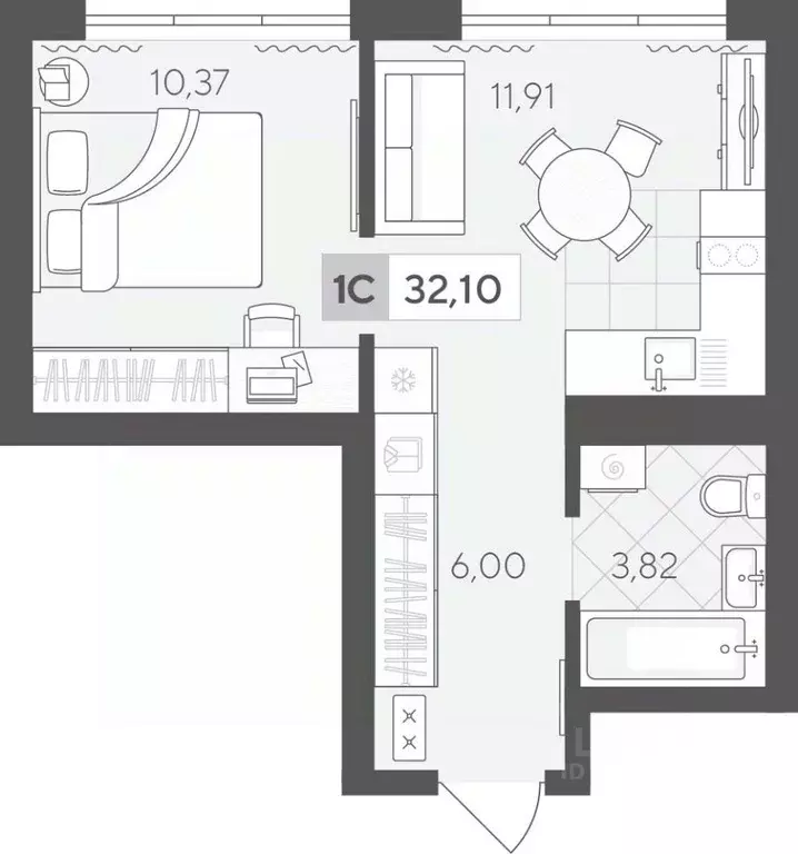 1-к кв. Тюменская область, Тюмень ул. Сергея Корепанова, 34 (32.1 м) - Фото 1