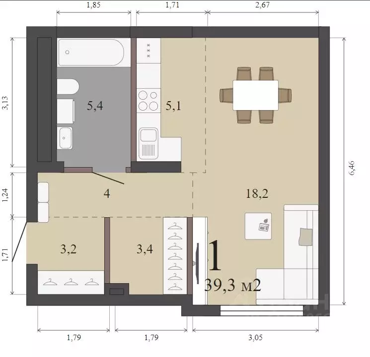 Студия Свердловская область, Екатеринбург пер. Сосновый (39.3 м) - Фото 2