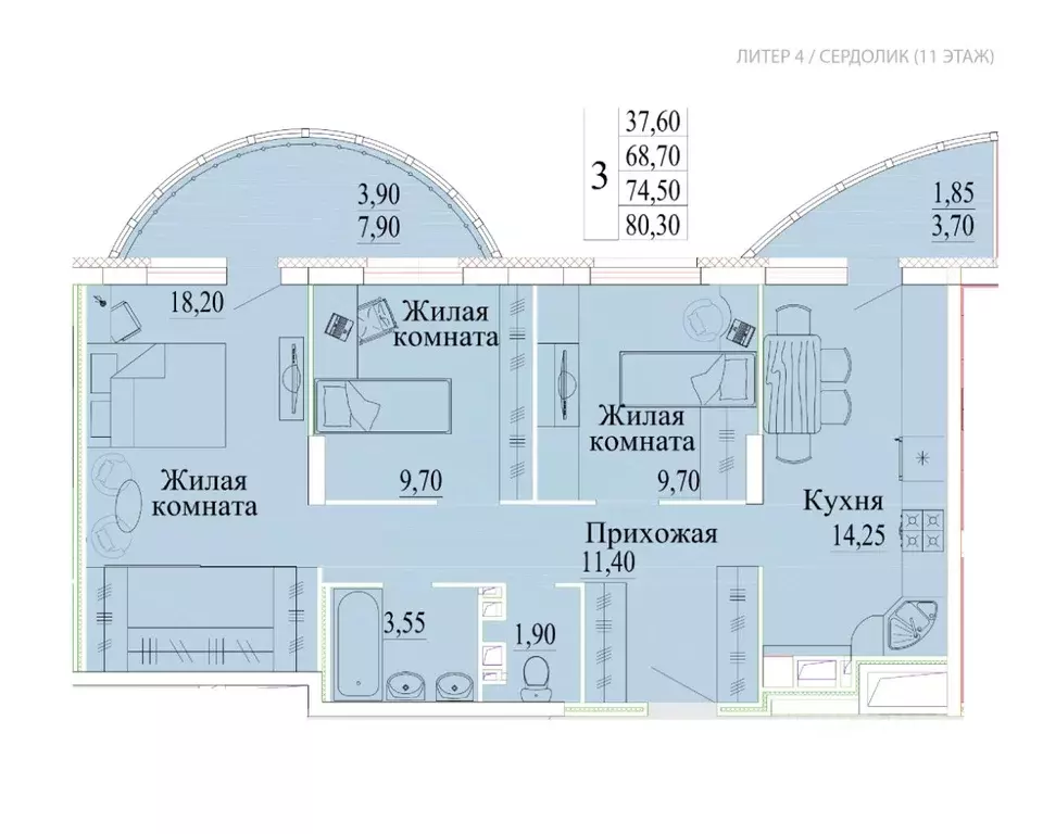 3-к кв. Ивановская область, Иваново Самоцветы мкр,  (80.3 м) - Фото 0