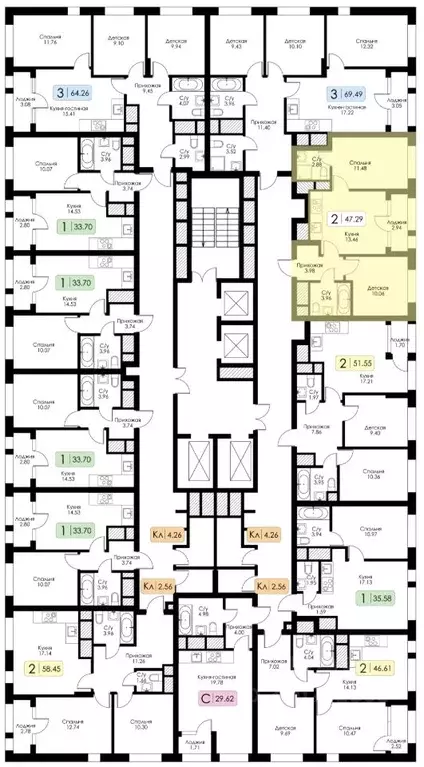 2-к кв. Тульская область, Тула Один жилой комплекс (47.29 м) - Фото 2