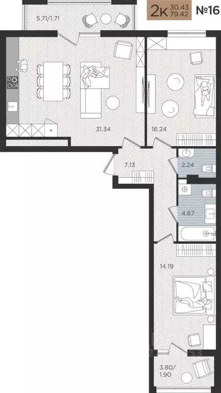 2-к кв. Калининградская область, Калининград Мой Город жилой комплекс ... - Фото 1
