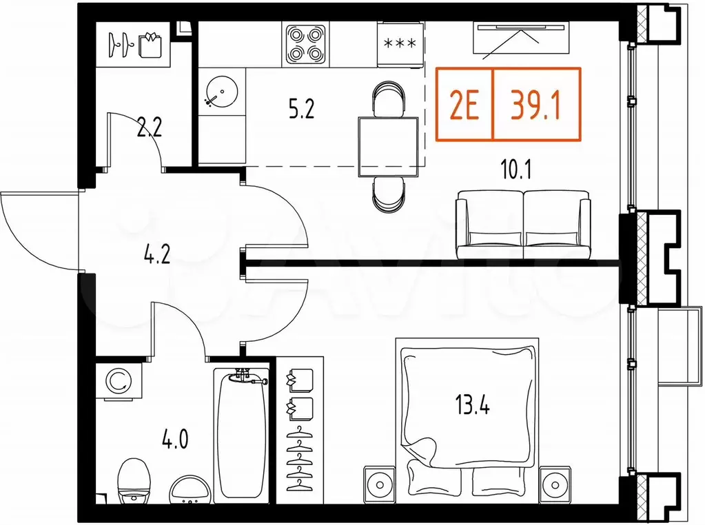 1-к. квартира, 39,1 м, 3/9 эт. - Фото 0