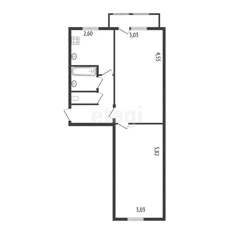 2-комнатная квартира: Шебекино, улица Петровского, 7 (45 м) - Фото 0