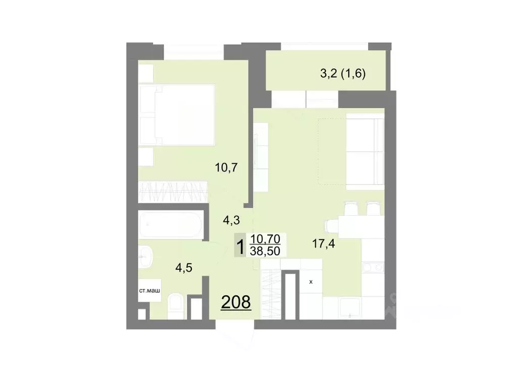 1-к кв. Свердловская область, Екатеринбург ул. Металлургов, 63/3 (38.5 ... - Фото 1