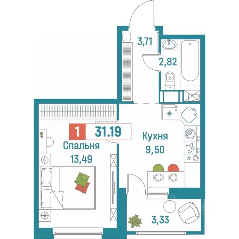 1-к кв. Ленинградская область, Мурино Всеволожский район, Графика ... - Фото 0