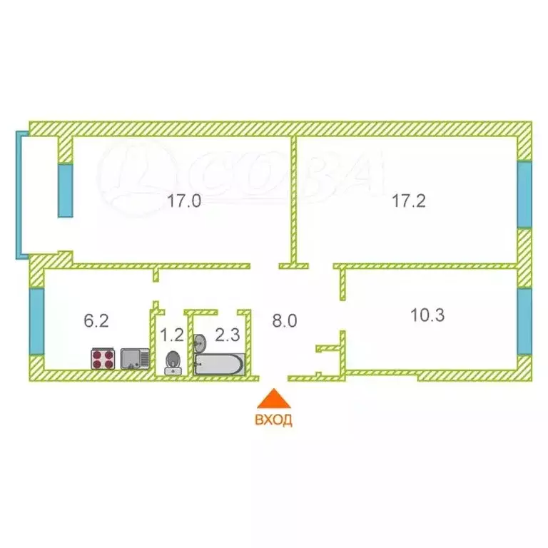 3-комнатная квартира: Курган, улица Пугачёва, 65 (62.7 м) - Фото 1