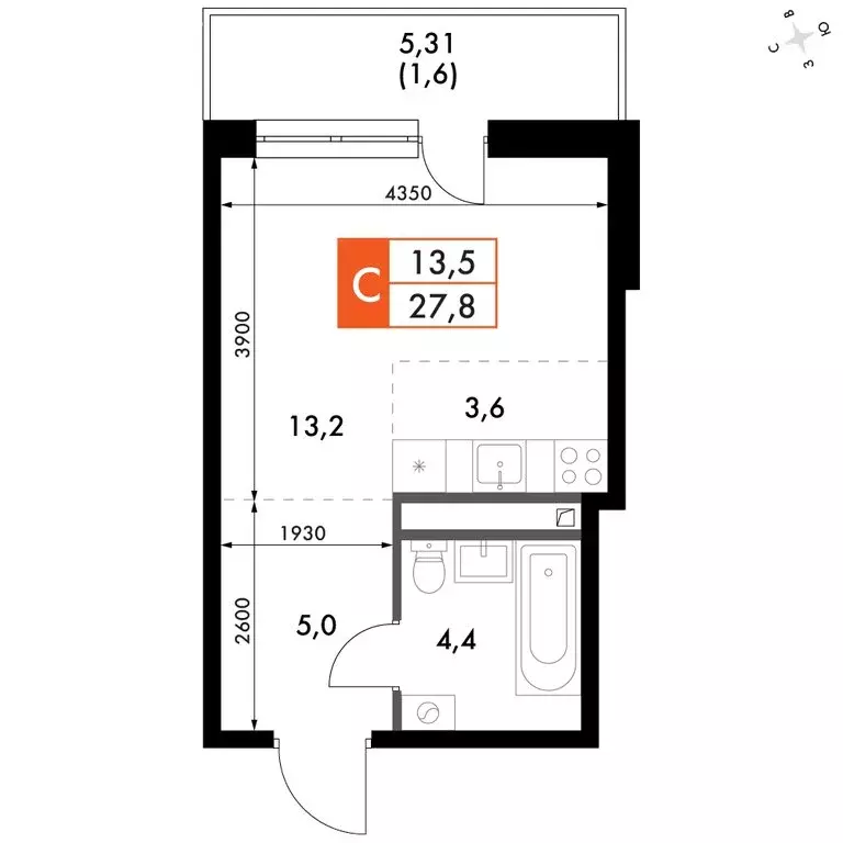 Квартира-студия: Зеленодольский район, Октябрьское сельское поселение, ... - Фото 1