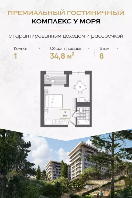 1-к кв. Краснодарский край, Сочи Адлер жилрайон, Курортный Городок ... - Фото 0