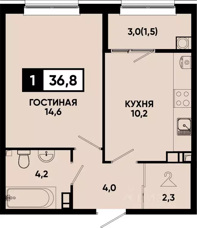 1-к кв. Ставропольский край, Кисловодск  (36.8 м) - Фото 0