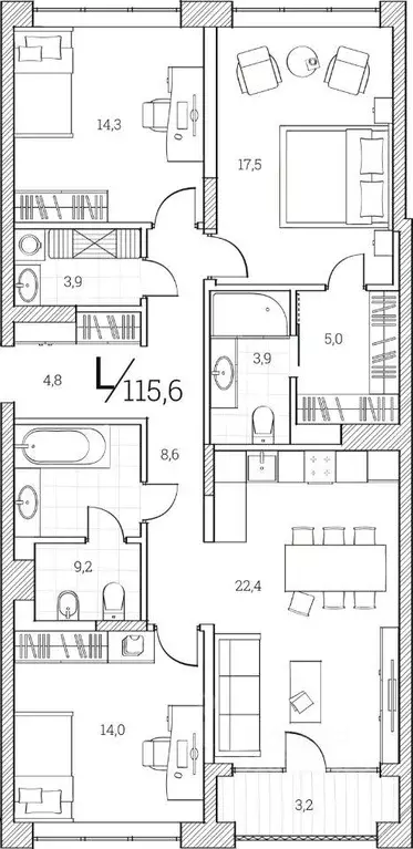 Квартира, 3 комнаты, 120 м - Фото 1