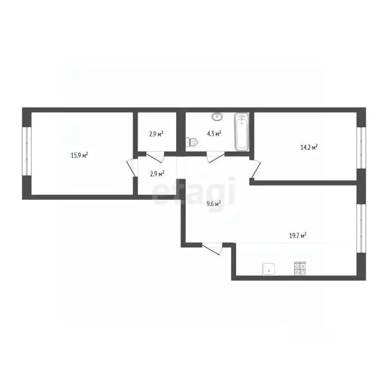 2-к кв. Тюменская область, Тюмень Новгородская ул., 20 (69.6 м) - Фото 2