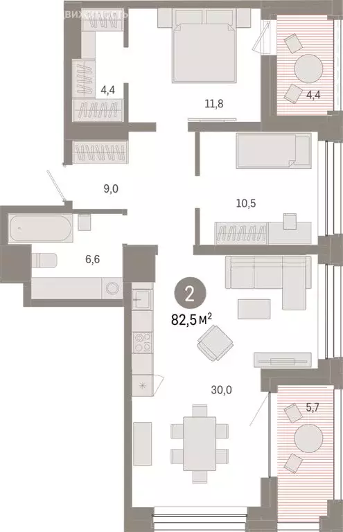 2-комнатная квартира: Тюмень, улица Муравленко, 9/2 (82.52 м) - Фото 1