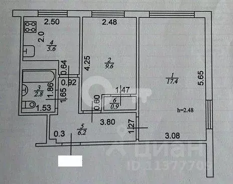 2-к кв. Татарстан, Казань ул. Челюскина, 62 (42.5 м) - Фото 1